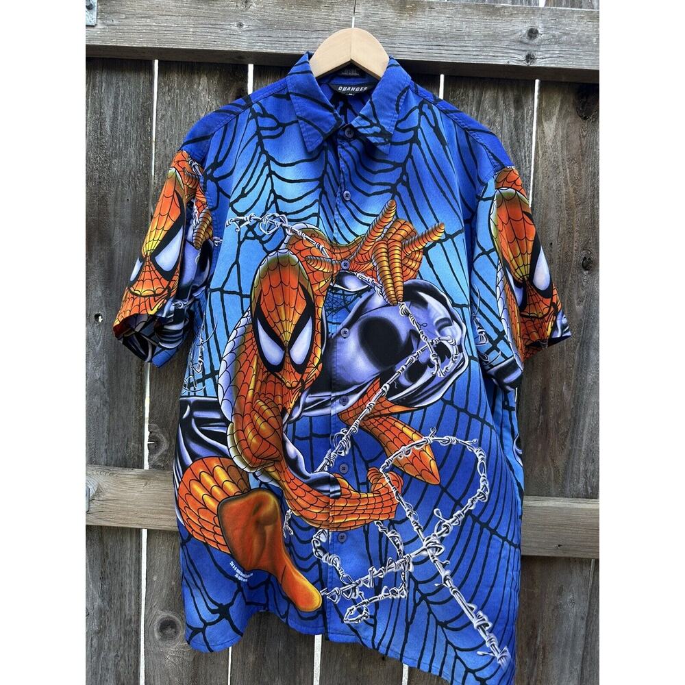 Vintage 2001 Changes SPIDER MAN Marvel Button Up Graphic All Over Shirt Medium